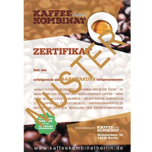 Baristakurs Basic KaffeeKombinatBerlin Zertifikat